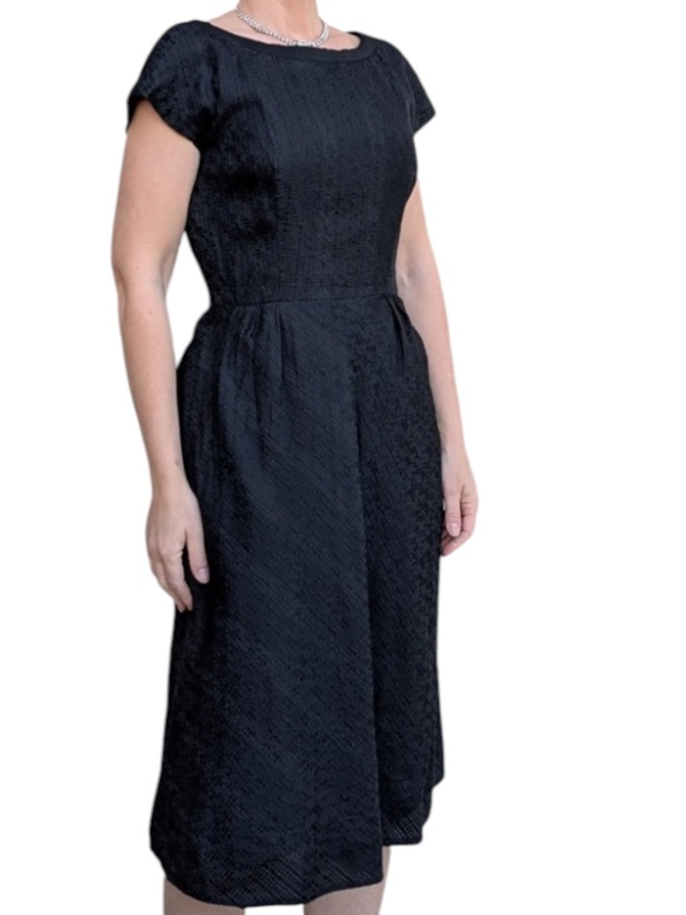 Vintage 50’s Black Midi Dress with Decorative Waist Trim